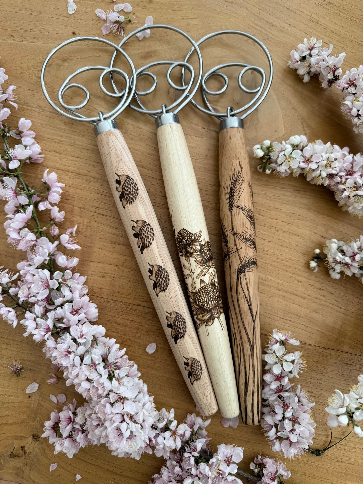 Dough whisks - Echidna, Native Flowers, Wheat, Hen & Chicks