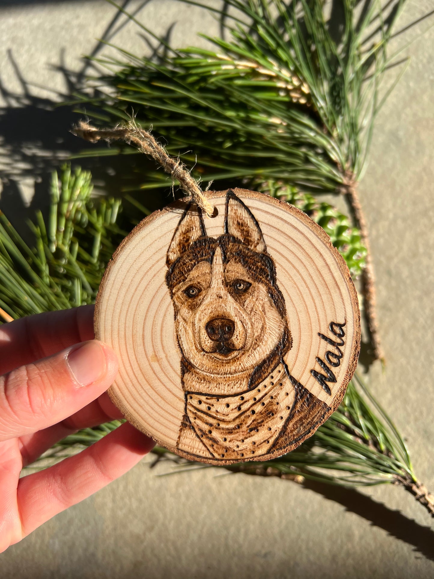 Handburned custom pet ornament