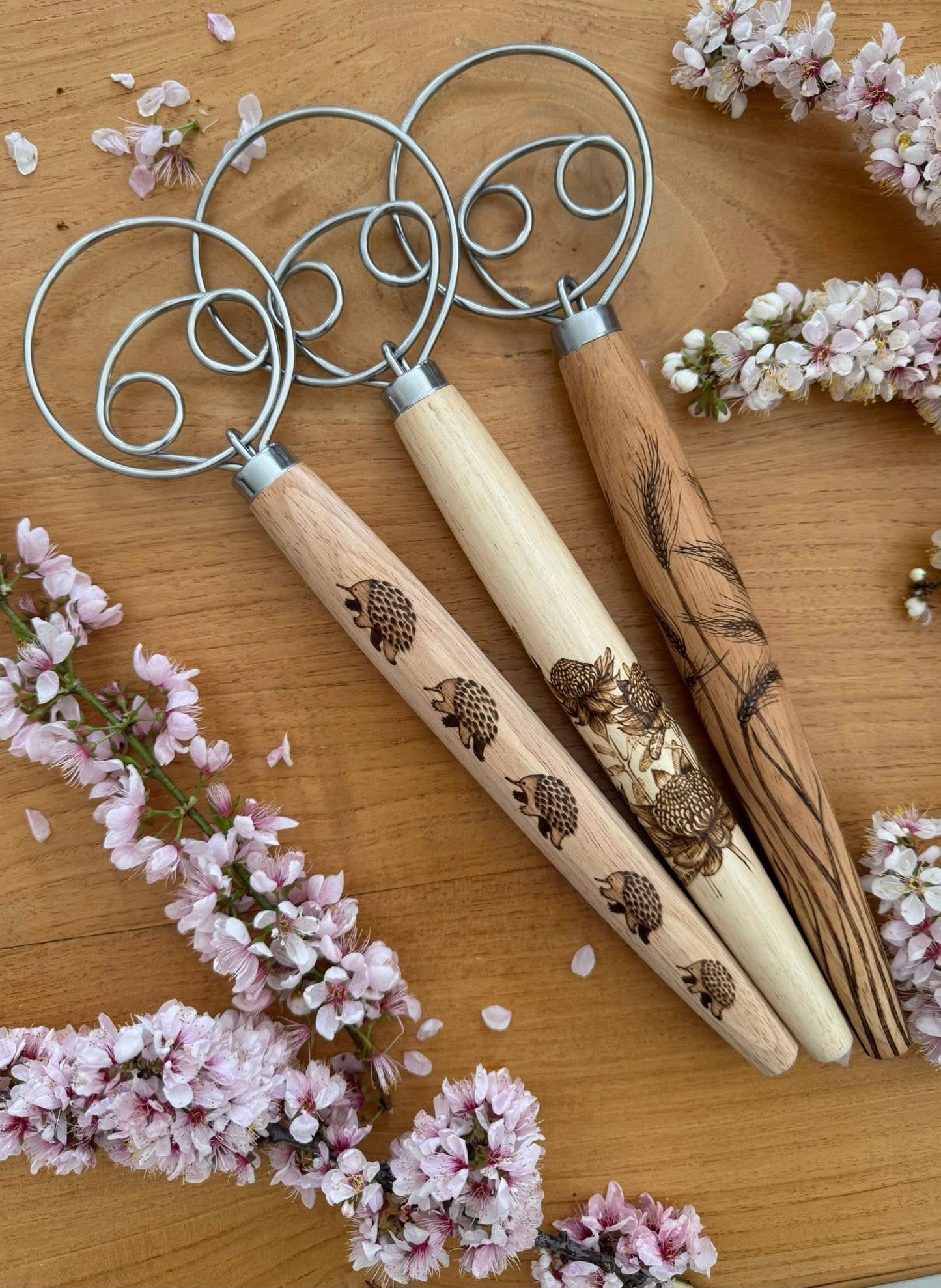 Dough whisks - Echidna, Native Flowers, Wheat, Hen & Chicks